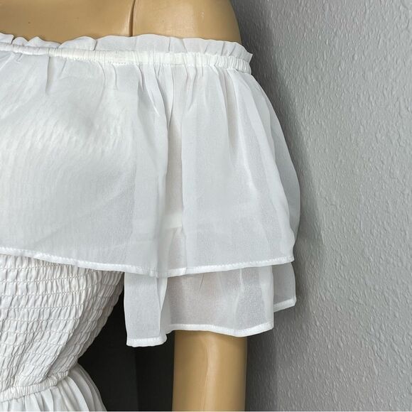 Hollister Off Shoulder Ruffled Flowy Boho Mini Dress White Size Medium - Picture 4 of 14
